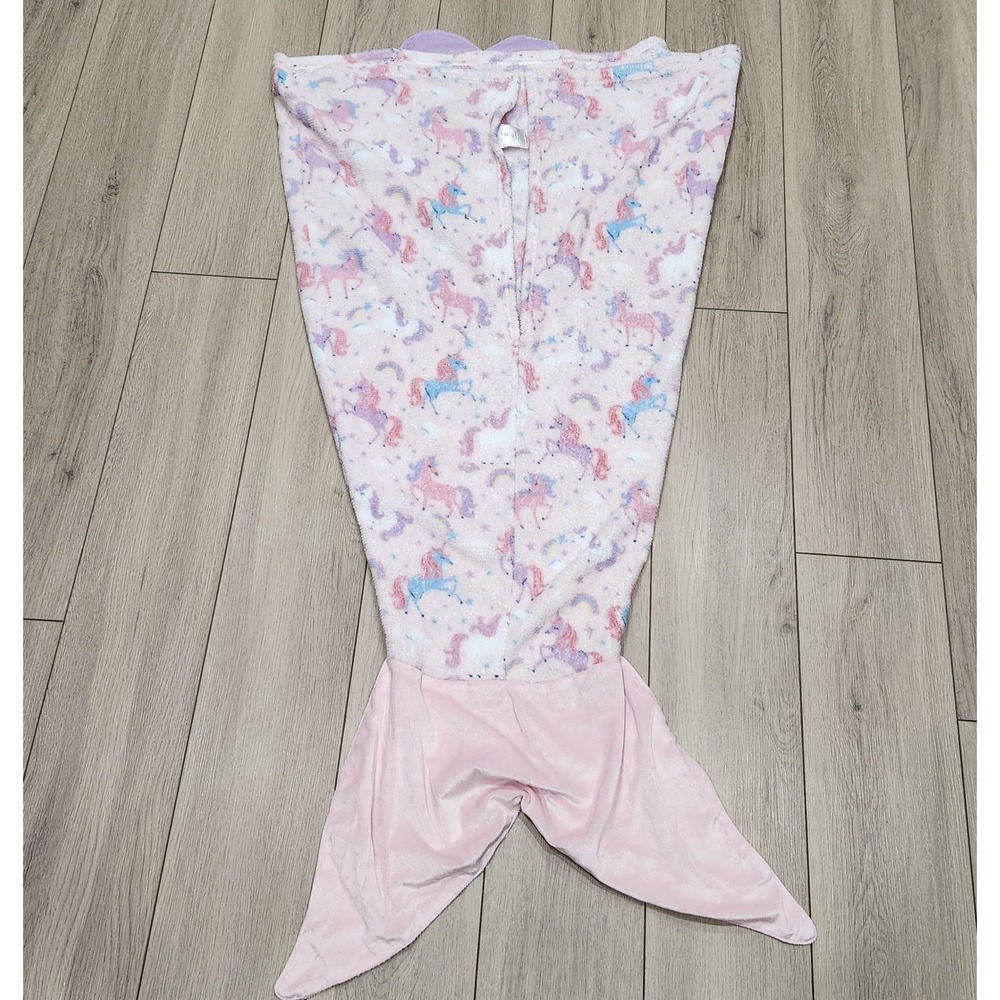 Huntington Home Kids Pink Unicorn Mermaid Tail Plush Fleece Wearable Blanket